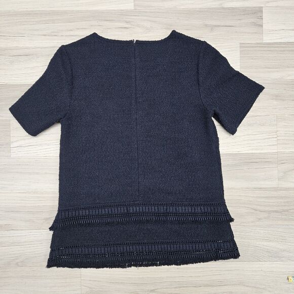 BANANA REPUBLIC Womens Navy Blue Textured Layered Zip Blouse Size XS - Picture 6 of 6